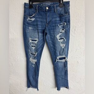 American Eagle Super Stretch Super Low Jegging Distressed Patched Jeans